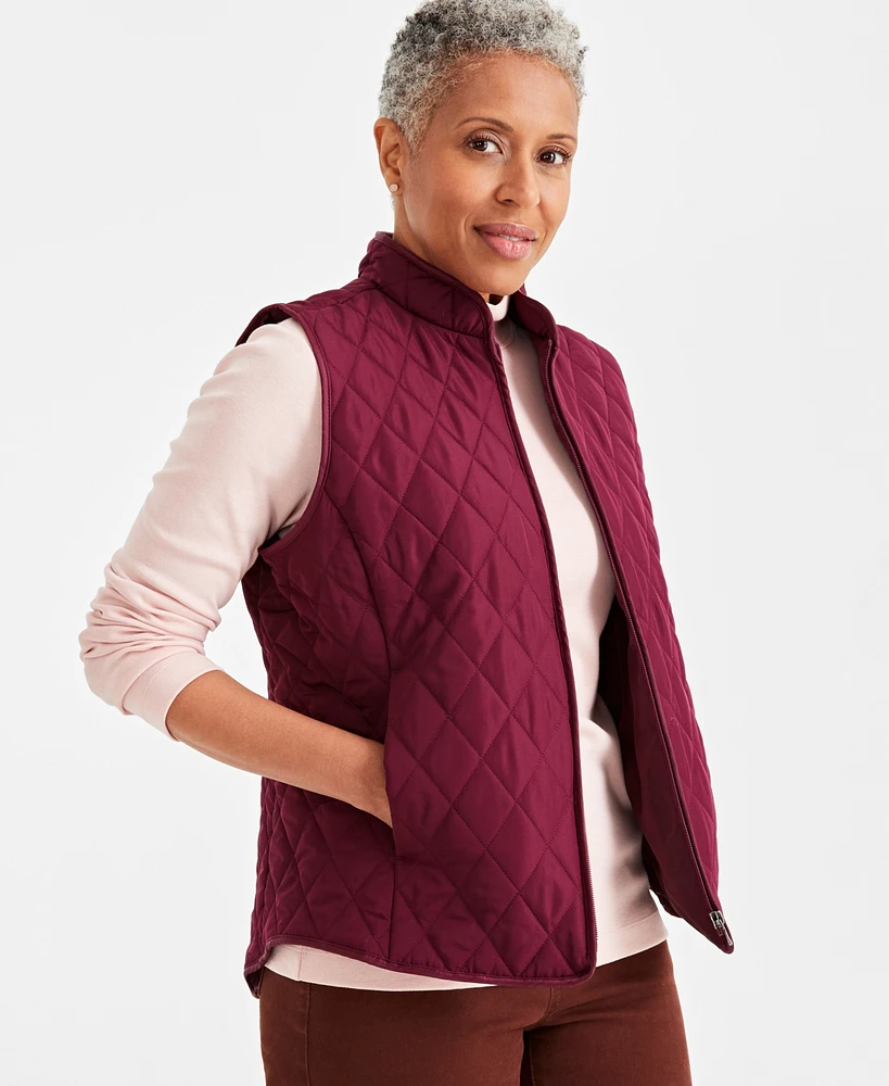 Style & Co Petite Solid Quilted Vest, Created for Macy's