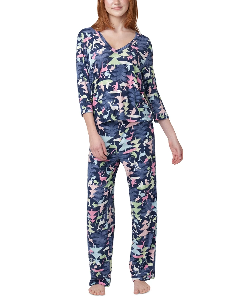 Hue Women's 2-Pc. Ultra Ribbed Printed Pajama Set