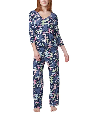 Hue Women's 2-Pc. Ultra Ribbed Printed Pajama Set