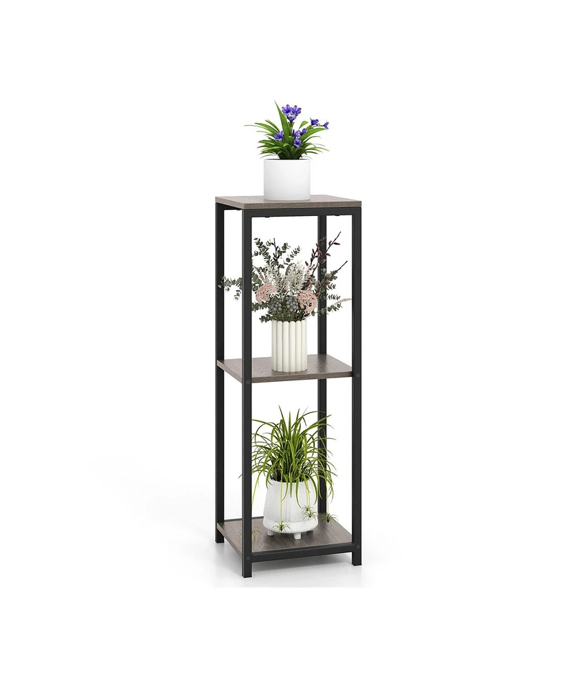 Skonyon 3-Tier Tall Metal Plant Stand Corner Plant Holder with Anti-tipping Device-Black & Gray