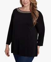 Ruby Rd. Plus Micro Chain Embellished Solid Crepe Knit Top with Side Slits