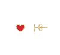 The Lovery Red Enamel Heart Stud Earrings 14K Gold