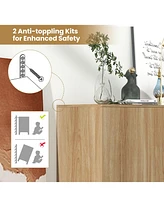 Skonyon 63 Inches Buffet Sideboard with 4 Compartments and Push-to-Open Cabinet-Natural