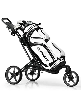 Skonyon Folding Golf Push Cart with Scoreboard Adjustable Handle Swivel Wheel-Gray