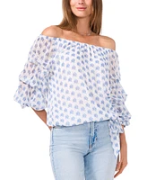 Vince Camuto Women's Printed Off-The-Shoulder Bubble-Sleeve Top