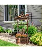 Skonyon Rustic Wooden Wishing Well with Adjustable Hanging Bucket-Brown