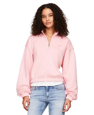 Tommy Jeans Women's Cropped Quarter-Zip Crewneck Sweatshirt