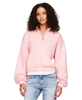 Tommy Jeans Women's Cropped Quarter-Zip Crewneck Sweatshirt