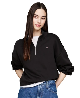 Tommy Jeans Women's Cropped Quarter-Zip Crewneck Sweatshirt