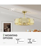 Skonyon 30 Inch Caged Ceiling Fan With Light Crystal Lampshade 6 Light Bases-Golden
