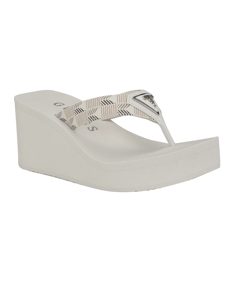 Guess Women's Demmey Logo Thong Square Toe Eva Wedge Sandals