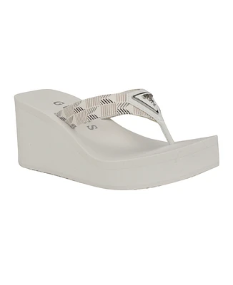 Guess Women's Demmey Logo Thong Square Toe Eva Wedge Sandals