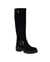 Guess Women's Lenni Knee High Suede Lug Sole Buckle Riding Boots