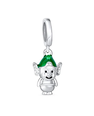 Bling Jewelry Xmas Santa Helper Fun Holiday Christmas Cartoon Dangling Enamel Green Elf Charm Bead Women For Sterling Silver For European Bracelet