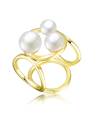 Genevive Sterling Silver 14k Gold Plated with Freshwater Pearls Ball Ring