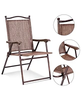 Costway Set of 2 Patio Folding Sling Back Chairs Camping Deck Garden