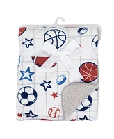 Lambs & Ivy Baby Sports White Fleece Baby Blanket - Football/Basketball/Baseball