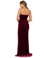 Xscape Petite Velvet Bustier Sleeveless Side-Slit Gown