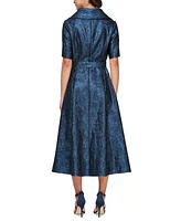 Alex Evenings Women's Printed Jacquard Collared Dress