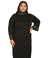 Calvin Klein Plus Embellished Mock Neck Long-Sleeve Dress