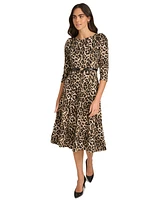 Calvin Klein Women's Leopard-Print Boat-Neck Midi Dress