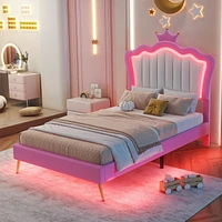 Streamdale Furniture Upholstered Princess Bed with Led Crown Headboard