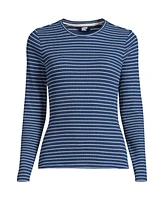 Lands' End Women's Lightweight Waffle Long Sleeve Crew Neck T-Shirt