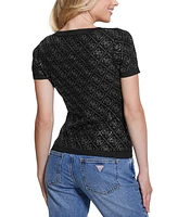 Guess Women's Paige 4G Stones Scoop-Neck Short-Sleeve Sweater