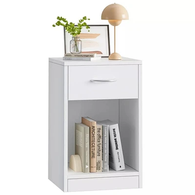 2-Tier Nightstand with Drawer - White Modern End Table for Bedroom, Living Room, or Office, Versatile Side Table for Sofa or Bedside