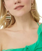 Ajoa By Nadri Gold-Tone Green & Red Stone Ornament Front Facing Hoop Drop Earrings