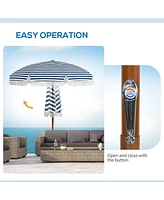 Streamdale Furniture 7' Patio Umbrella with Tilt, Vent, Ruffles, and Blue Stripe