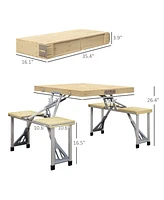 Foldable Picnic Table and Chairs with Umbrella, Aluminum Outdoor Set