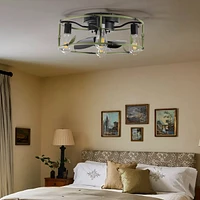 Green Caged Ceiling Fan with Light & Remote