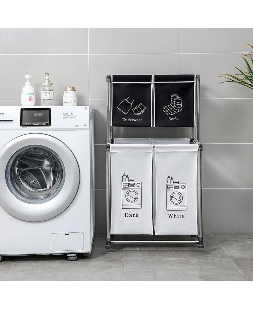 2-Tier Laundry Sorter with Removable Bags for Laundry Organization