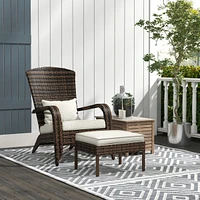 Wicker Adirondack Chair with Ottoman and Cushions