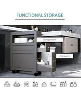 6.25" x 20.5" x 28.25" Wood Rolling Narrow Bathroom Side Storage Cabinet - Gray