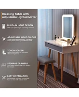 Adjustable Vanity Table and Stool with Makeup Organizer