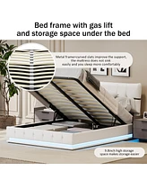 Queen Size Upholstered Hydraulic Storage Bed with Rgb Led Light