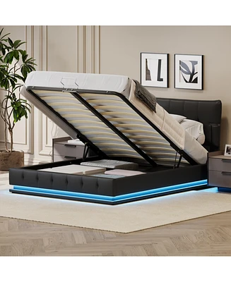 Streamdale Furniture Hydraulic Storage Bed with Rgb Led Lights, Black