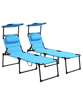 Simplie Fun Outdoor Lounge Chair with Sunshade Roof for Beach Camping