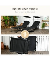 Foldable Pool Lounge Chairs with Canopy and Side Pockets