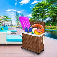 Brown Rattan Laundry Hamper with Lid, Removable Bags, and Wheels