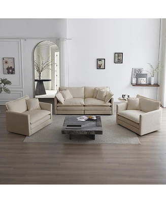 Streamdale Furniture Beige Chenille Sofa Set with Pillows and Armchairs