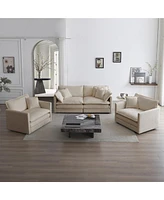 Simplie Fun Beige Chenille Sofa Set with Pillows and Armchairs