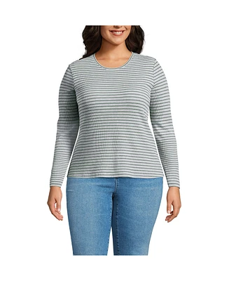 Lands' End Plus Lightweight Waffle Long Sleeve Crew Neck T-Shirt