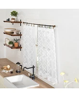 No. 918 Tina Geometric Clipped Semi-Sheer Rod Pocket Kitchen Curtain Valance and Tiers Set of 3, 54" x 36"