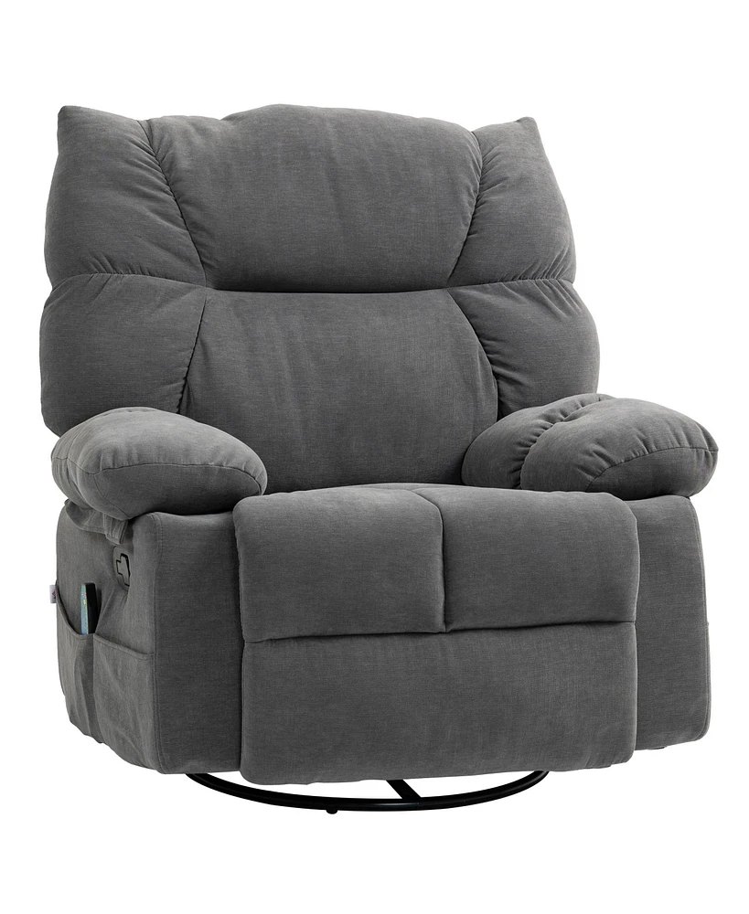 Homcom 8 Point Massage Recliner Chair with Heat Swivel Rocker, Dark Gray