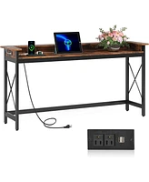 Tribesigns Sofa Table with Outlets and Usb Ports, 70.9 inch Extra Long Console Table Behind Couch with Charging Station, Industrial Narrow Entryway Ha