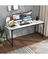 Costway 60" Modern Computer Desk with Charging Station with Storage Bag & Headphone Hook