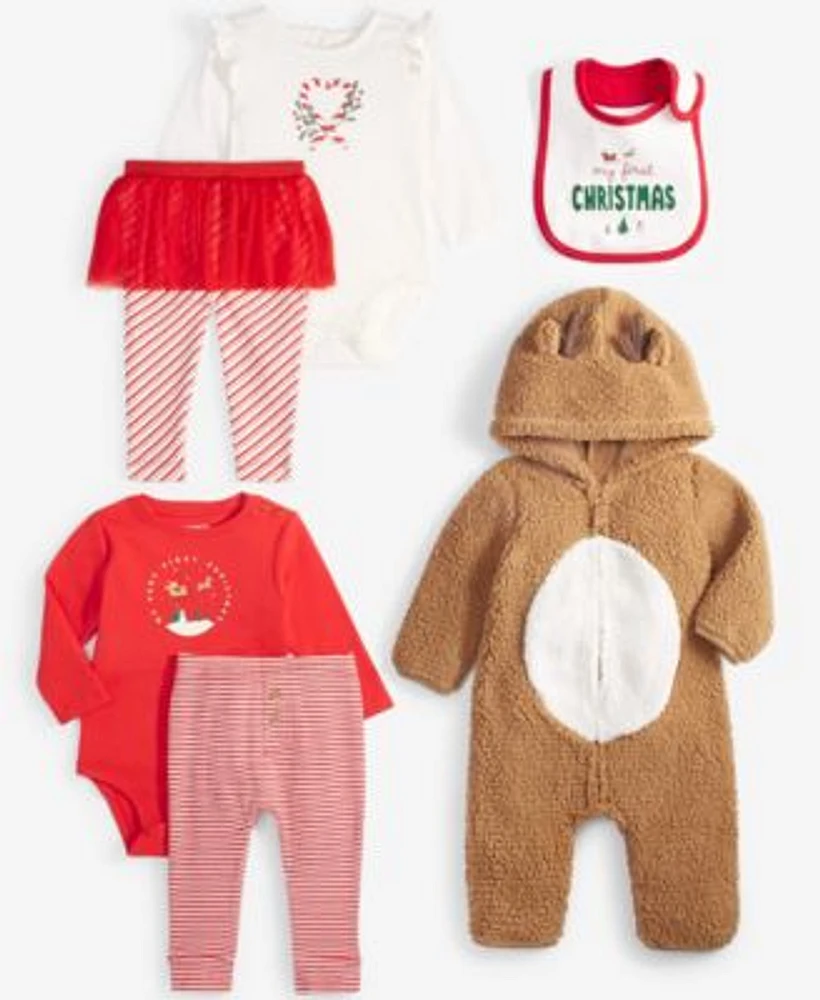 Carters Baby First Christmas Bib Faux Sherpa Reindeer Jumpsuit Outfit Sets